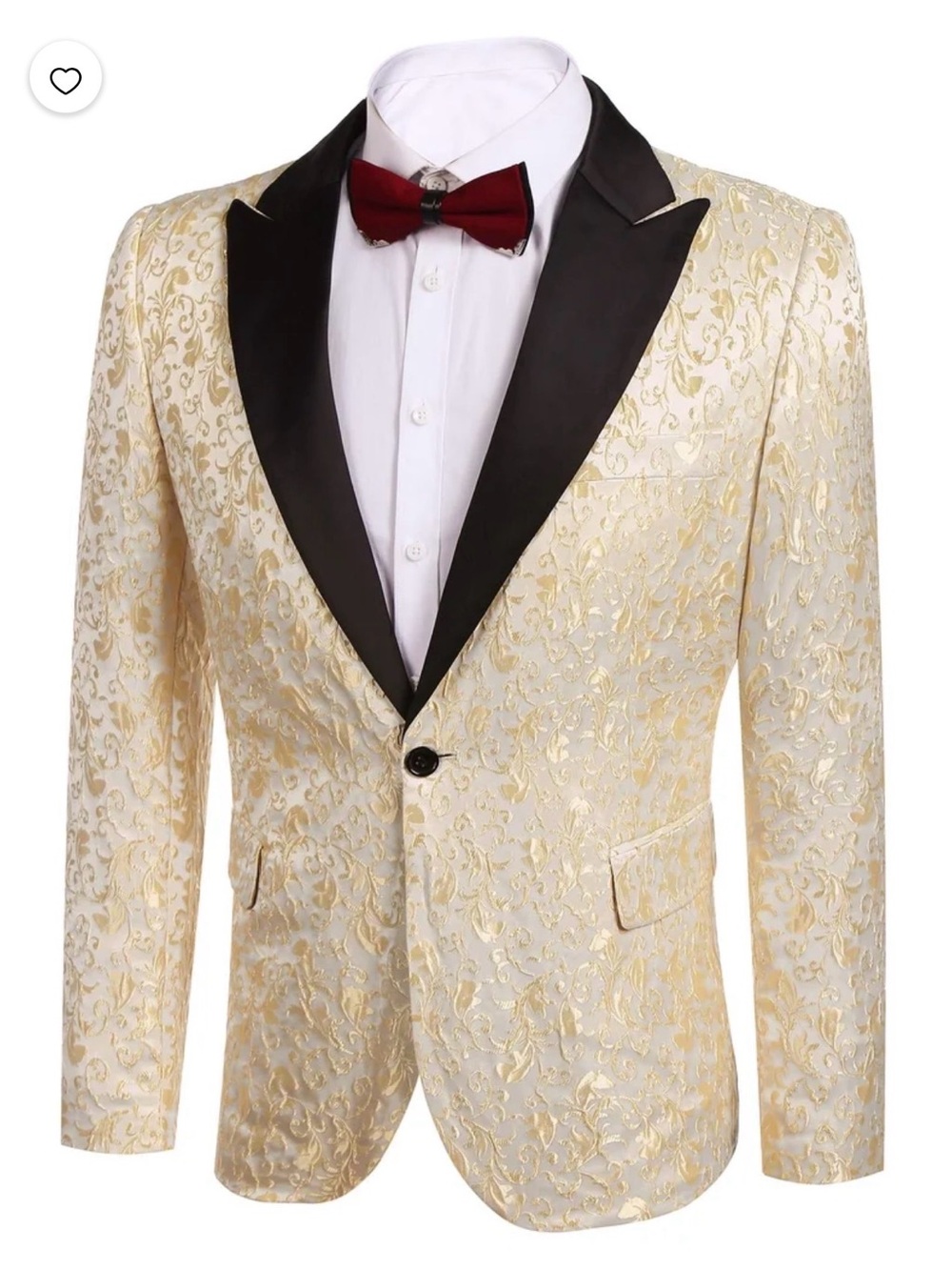 Medium Men's Cream & Gold Brocade Tuxedo Blazer with Black Satin Lapel